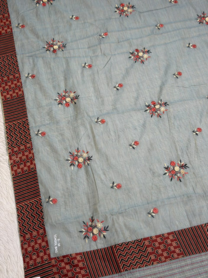 Exclusive Designer Cotton Saree with Traditional Print and Beautiful Embroidery by SHAGUN FASHION