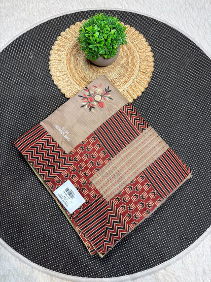 Exclusive Designer Cotton Saree with Traditional Print and Beautiful Embroidery by SHAGUN FASHION