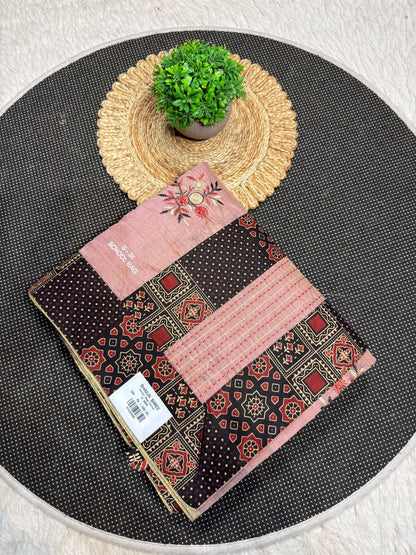 Exclusive Designer Cotton Saree with Traditional Print and Beautiful Embroidery by SHAGUN FASHION