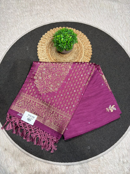SHAGUN FASHION Premium Dola Silk Saree with Rich Gold Zari Weaving, Mirror Sequin Work & Tassels
