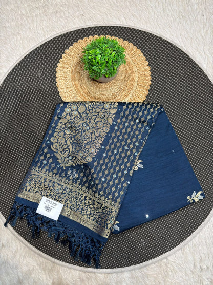 SHAGUN FASHION Premium Dola Silk Saree with Rich Gold Zari Weaving, Mirror Sequin Work & Tassels