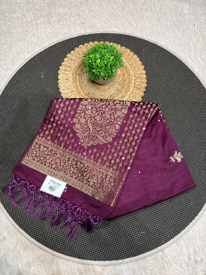 SHAGUN FASHION Premium Dola Silk Saree with Rich Gold Zari Weaving, Mirror Sequin Work & Tassels