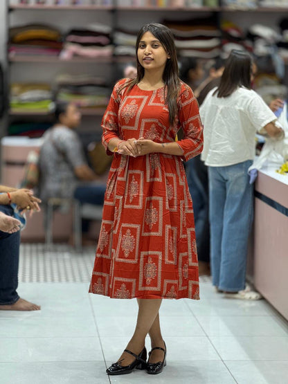 Stylish Printed Rayon Midi Dress for Women by SHAGUN FASHION