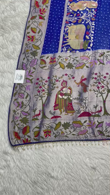 Designer Printed Silk Saree with Folk Art & Floral Panel Design | Shagun Sarees
